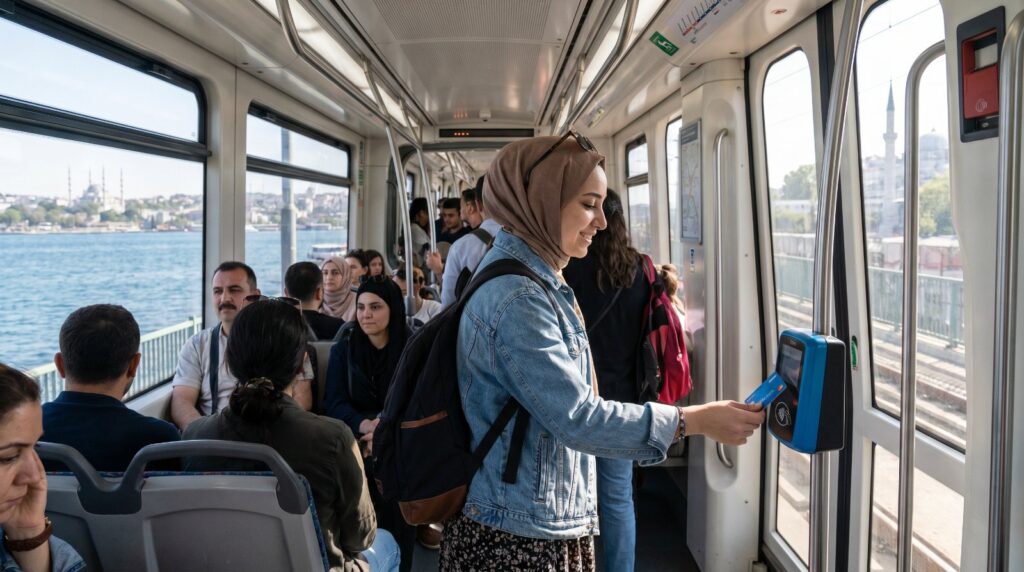 طالب دولي يستخدم بطاقة الطالب في وسائل النقل العام في تركيا