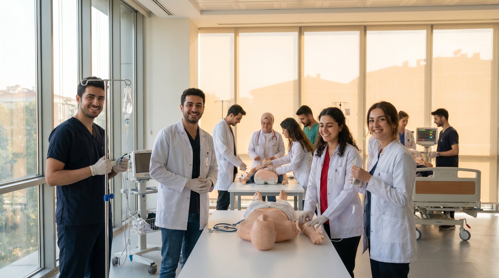 طلاب طب دوليون في مختبر تدريب طبي وتكاليف دراسة الطب في تركيا
